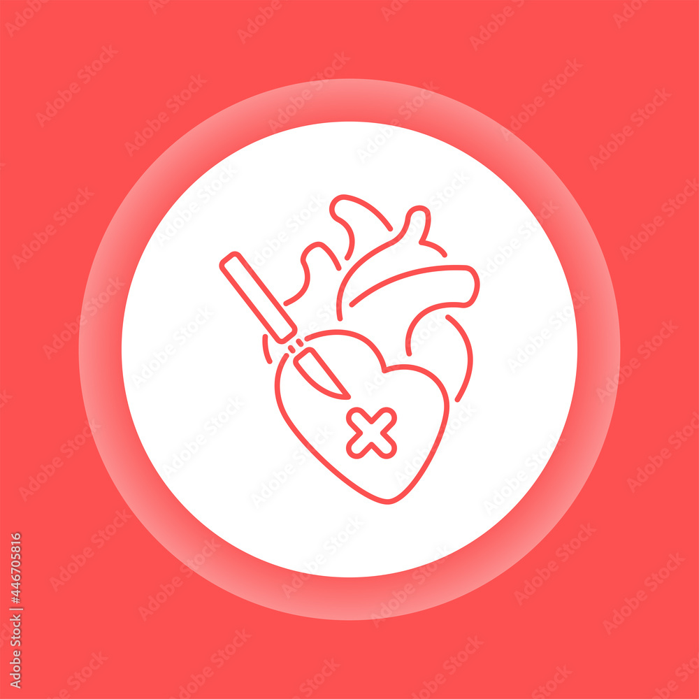 Heart surgery color button icon. Surgical emergency. Heart surgery color button icon. Surgical emergency.