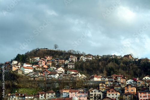 Panorama of the hills of Hrdic, Jarcedoli and bistrik brijeg in Sarajevo, Bosnia and Herzegovina, wit houses and residential buildings, These are major spots of the center of the city...