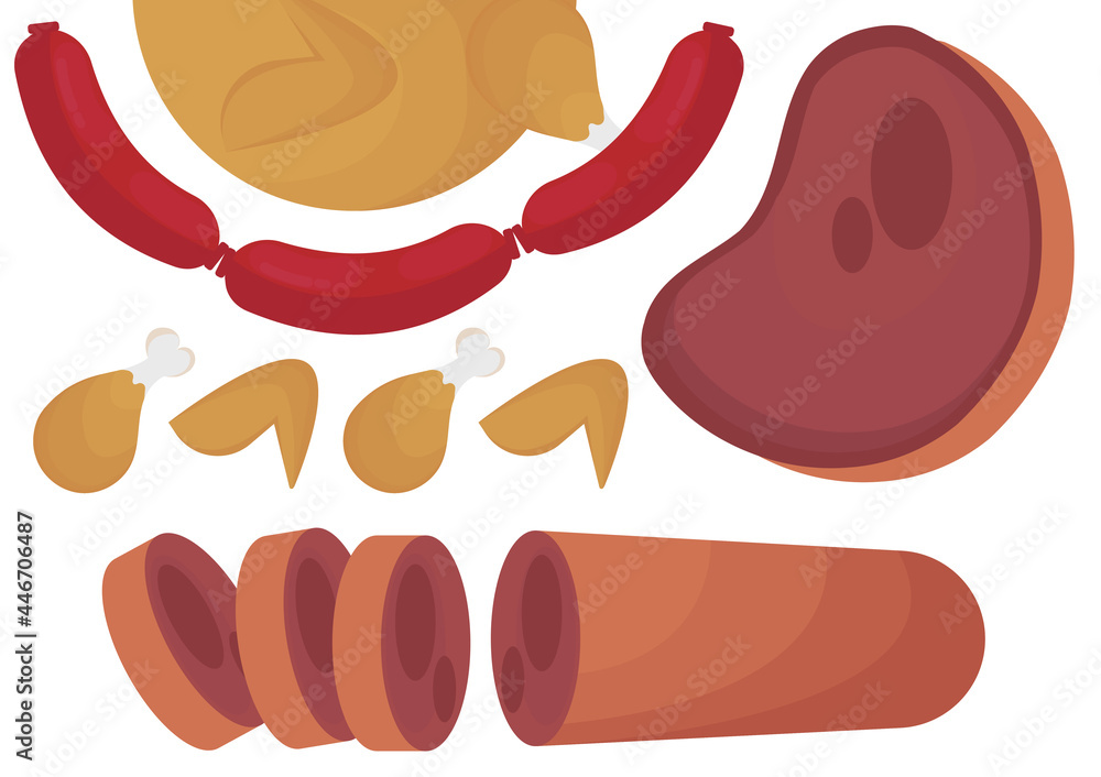 illustration of various kinds of delicious meat dishes