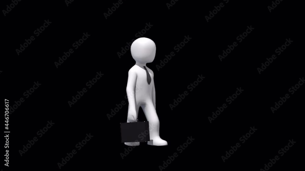 3d illustration of a businessman abstract character walking with a briefcase and tie. Seamless loop with an alpha channel 3d illustration of a businessman abstract character walking with a briefcase and tie. Seamless loop with an alpha channel