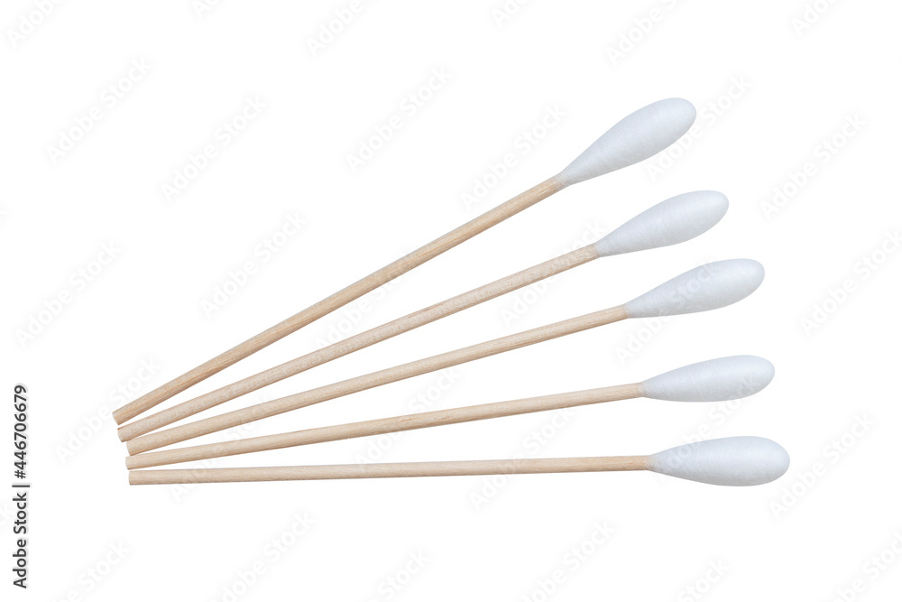 five sterile cotton stick isolated on white background five sterile cotton stick isolated on white background