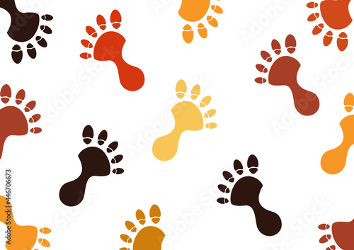 footprint pattern on a white background, with a brown color theme with a beautiful mix of light brown and dark brown