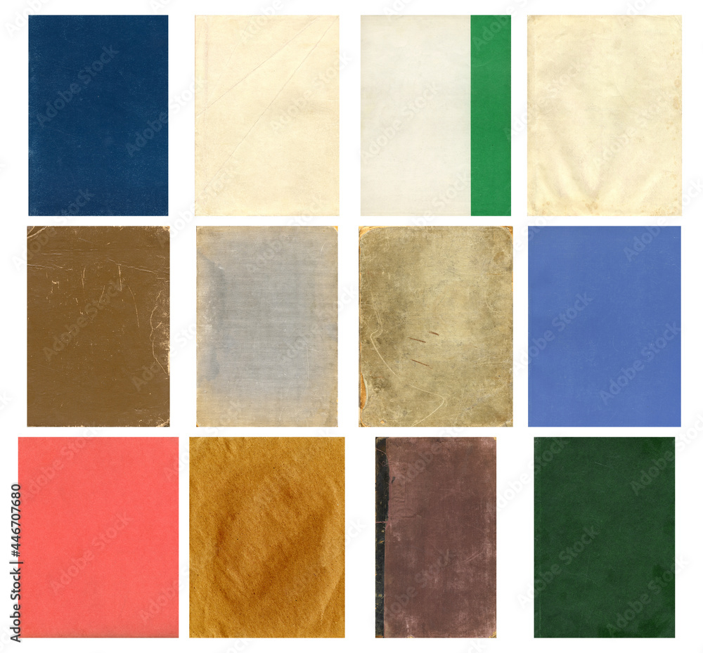 Fototapeta premium Paper and textile textures set. Blank retro pages and old book covers. Rough faded canvas surface. Perfect for background and vintage style design. Empty place for text.