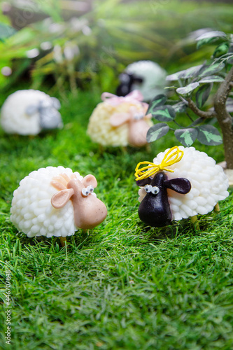 A group of sheep in the barn can be use for Eid Al Adha greeting card