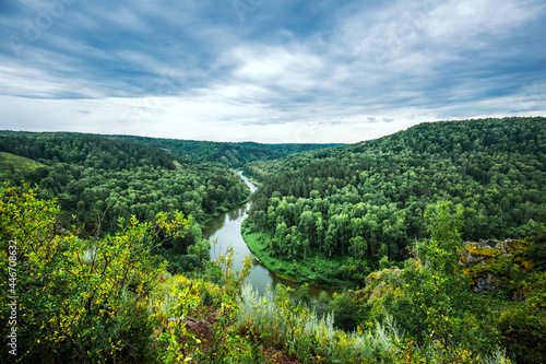 Summer landscape with river and taiga photo