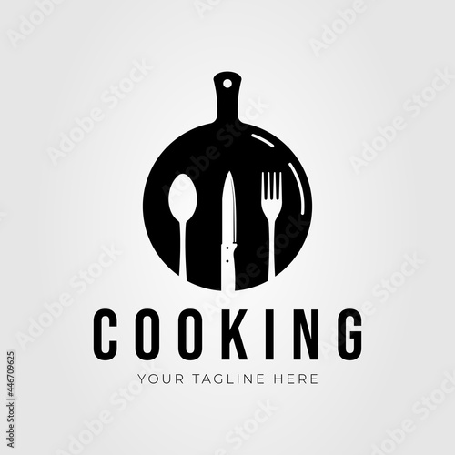 cooking, spoon, fork and knife logo vector illustration design