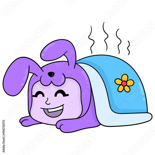the rabbit in winter is in a thick blanket, doodle icon image kawaii