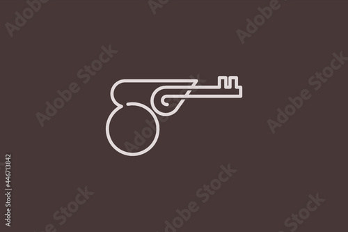 Vector logo element with illustration of a gun and keys forming the initials "G" or "GJ" or "Ga". Usable for shooting logo, airsoftgun club or other security logo