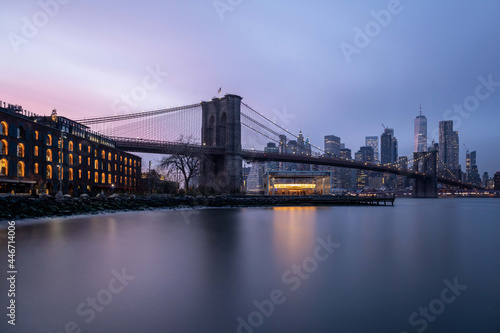 Brooklyn bridge and Manhattan skyline at night  long exposure