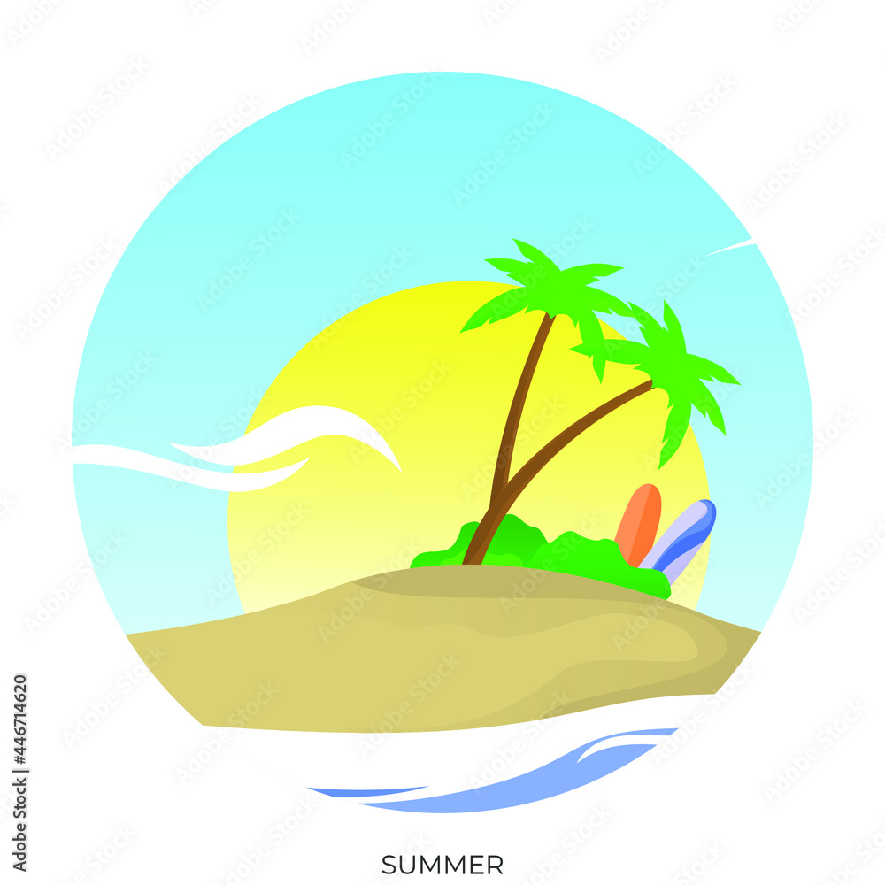 Summer vector with flat and graded combined design style, summer vector with circle shape, vector EPS 10