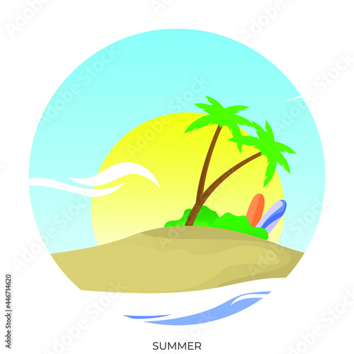 Summer vector with flat and graded combined design style, summer vector with circle shape, vector EPS 10