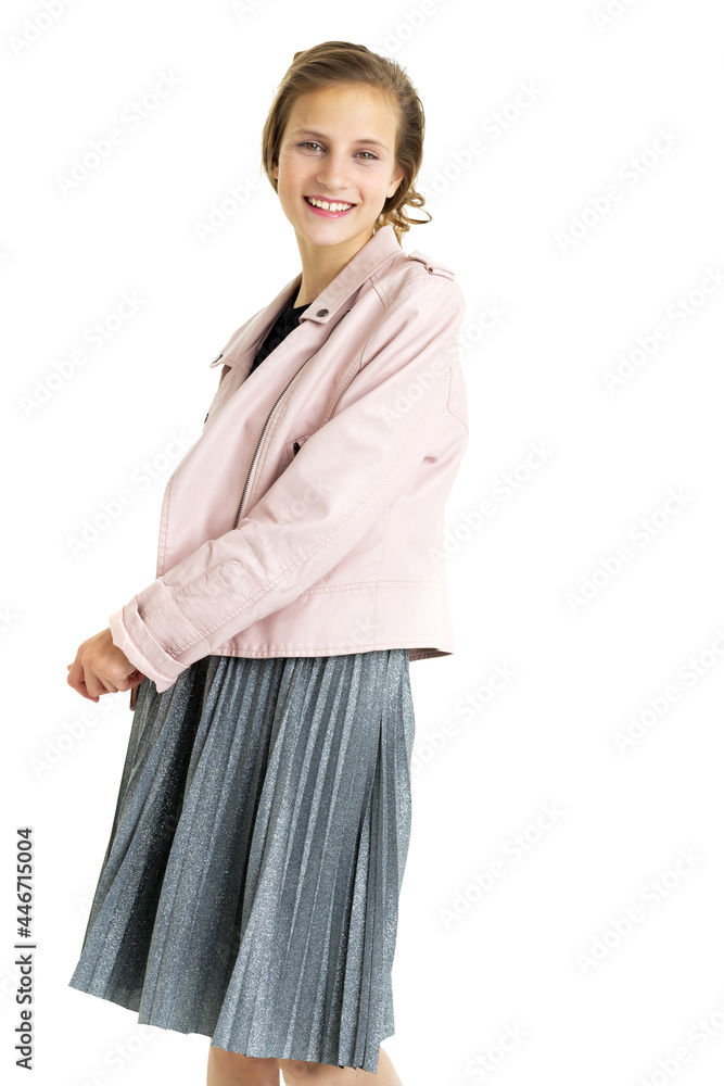 Pretty fashionable stylish teenage girl. Isolated over white background. Pretty fashionable stylish teenage girl. Isolated over white background.