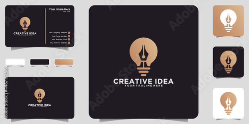 light bulb logo and pen icon and business card design