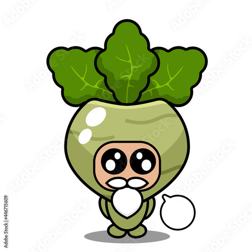 bearded cute kohlrabi mascot vegetable cartoon character vector with chat bubbles