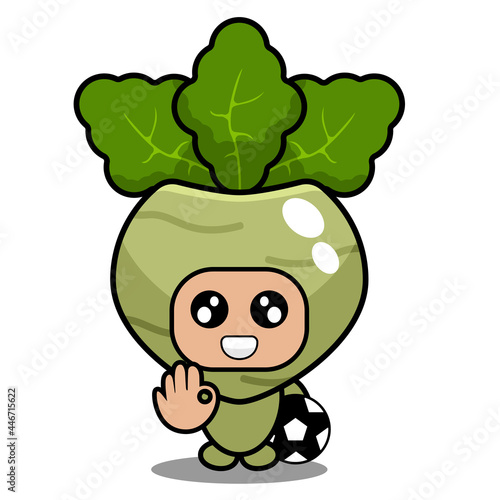 cute kohlrabi mascot vegetable cartoon character vector holding ball with hand okay