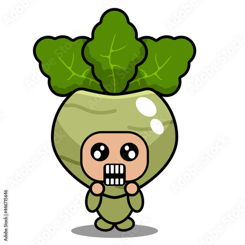 cute kohlrabi mascot vegetable cartoon character vector with surprised expression