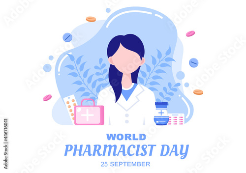 World Pharmacists Day Which Is Held on September 25th. Doctor, Medicine and Pills Concept. For Background, Banner or Poster Landing Page Vector Illustration