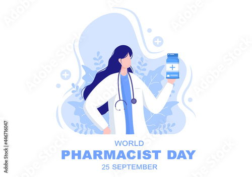 World Pharmacists Day Which Is Held on September 25th. Doctor, Medicine and Pills Concept. For Background, Banner or Poster Landing Page Vector Illustration