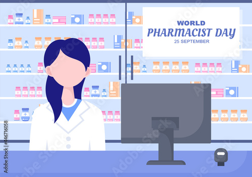World Pharmacists Day Which Is Held on September 25th. Doctor, Medicine and Pills Concept. For Background, Banner or Poster Landing Page Vector Illustration
