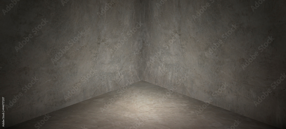 Empty corner room with grey concrete wall and floor background, a mockup studio room for display or montage of product Empty corner room with grey concrete wall and floor background, a mockup studio room for display or montage of product