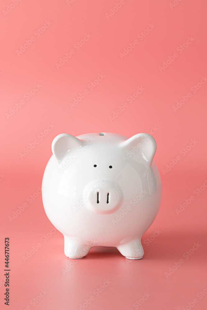 finance saving money, withe isolate piggy bank on pink  background 