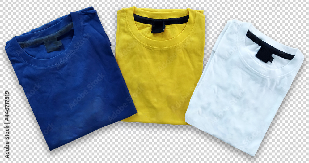 Set of folded t-shirt mockups on transparent background. Set of folded t-shirt mockups on transparent background.