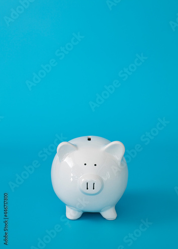finance saving money, withe isolate piggy bank on blue background 