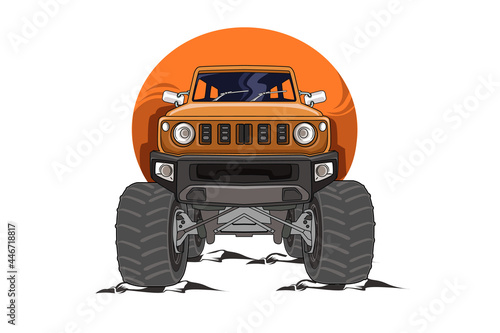 the orange off-road monster truck illustration vector