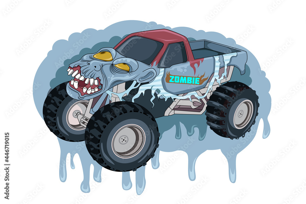 zombie skull monster truck hand drawing
