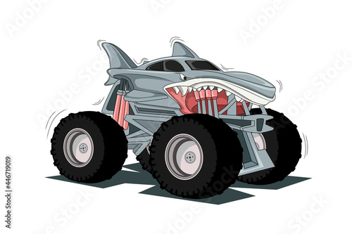 shark monster truck illustration vector