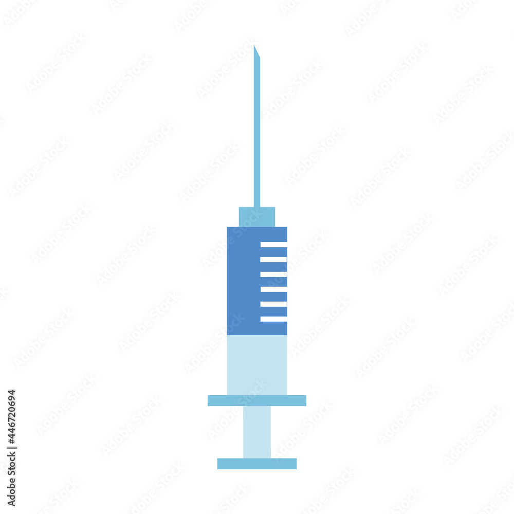 Fototapeta premium Syringe flat vector isolated object on white background. Vaccination immunization medical lab equipment for doctor nurse. Flu or covid shot injection tool. Health care hospital or pharmacy icon logo.