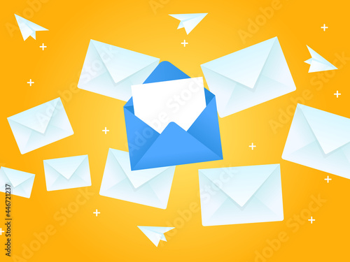 Envelope flying in the sky Flying message concept illustration