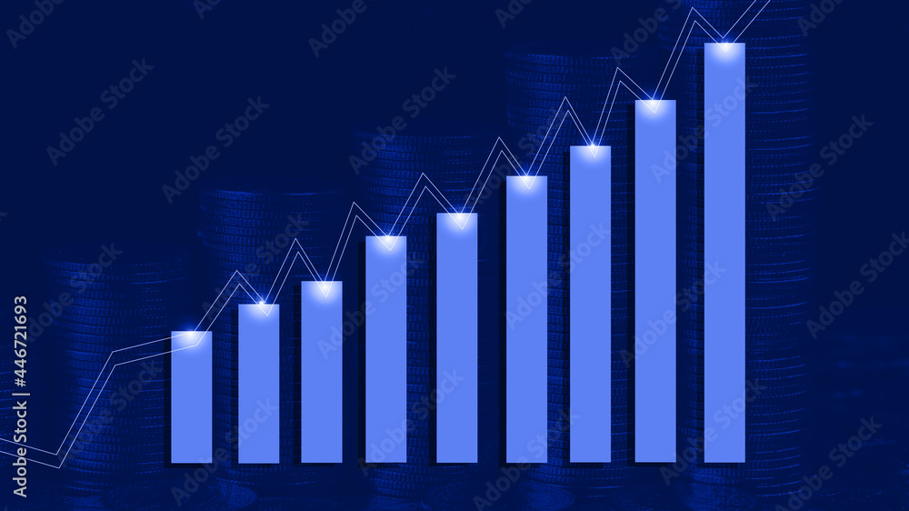 business graph showing growth on blue light color background vector business graph showing growth on blue light color background vector