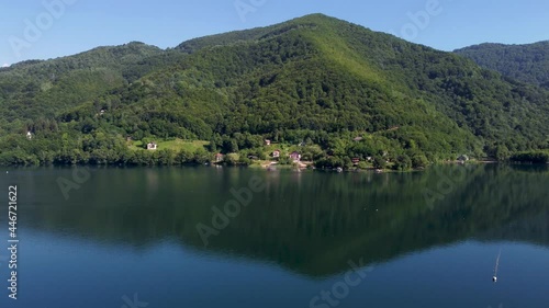 Aerial drone view of lake and green forest in summer. Plivsko jezero, Jajce, Bosnia and Herzegovina.
 photo