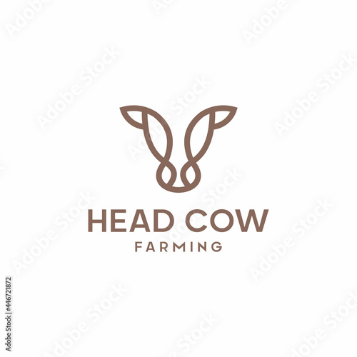 Cow head line outline monoline icon graphic silhouette emblem logo label.
