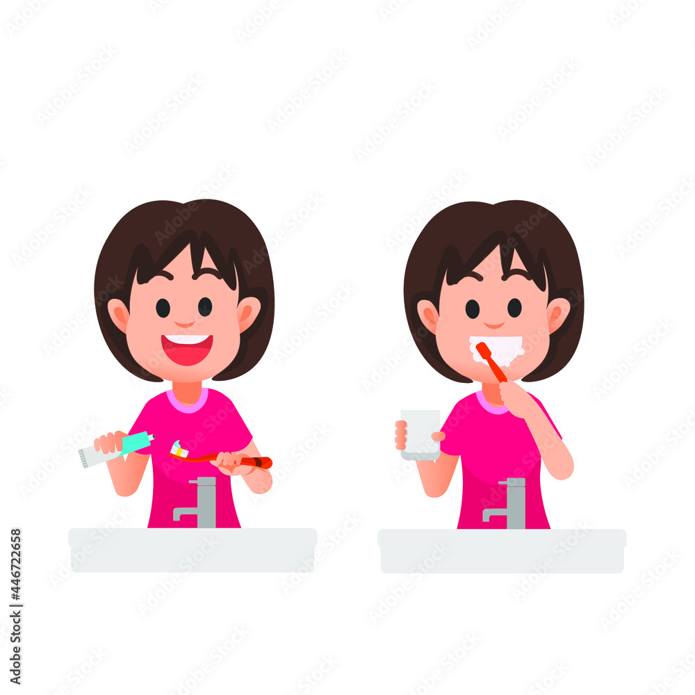 cute little girl brushes her teeth with toothpaste cute little girl brushes her teeth with toothpaste