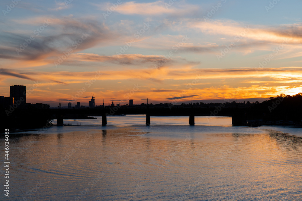 Sunset view from Parramatta River, Sydney, Australia.