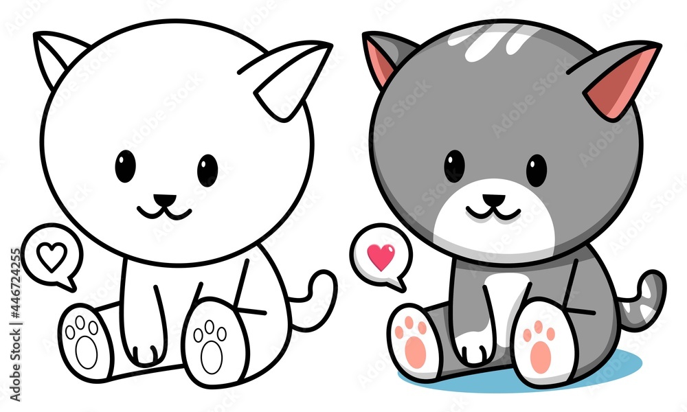 Cute cat coloring page for kids
