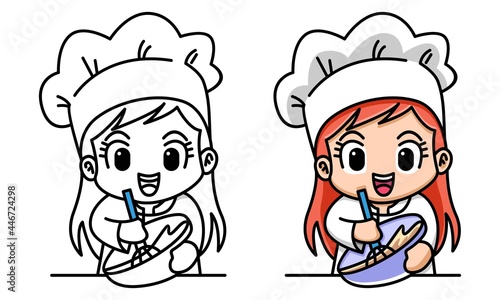girl bakery chef coloring page for kids