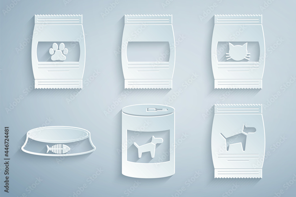 Set Canned food for dog, Bag of cat, Pet bowl, , and pet icon. Vector Set Canned food for dog, Bag of cat, Pet bowl, , and pet icon. Vector