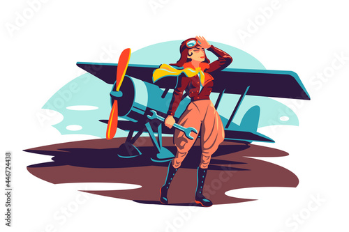 Female aviator holding wrench instrument