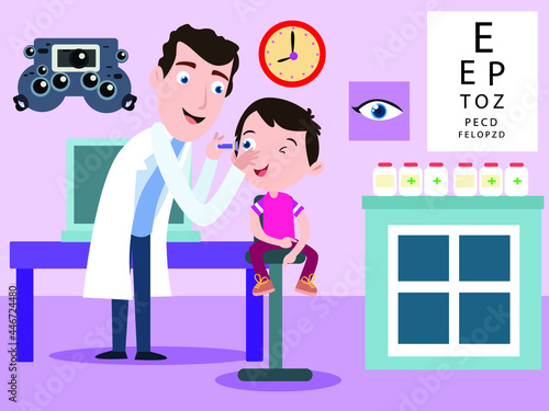 Ophthalmologist and patient 2D cartoon concept for banner, website, illustration, landing page, flyer, etc.