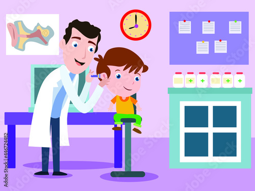 Audiologist examines patient 2D cartoon concept for banner, website, illustration, landing page, flyer, etc.