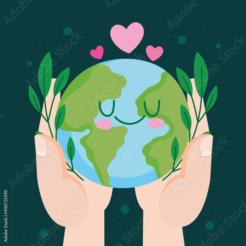 hands holds cute planet