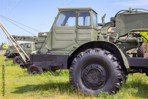 Self-propelled scraper with a uniaxial tractor MoAZ-546P produced by the Mogilev Automobile Plant named after CM. Kirov. Park complex of history of technology named after K.G. Sakharov in Togliatti. 