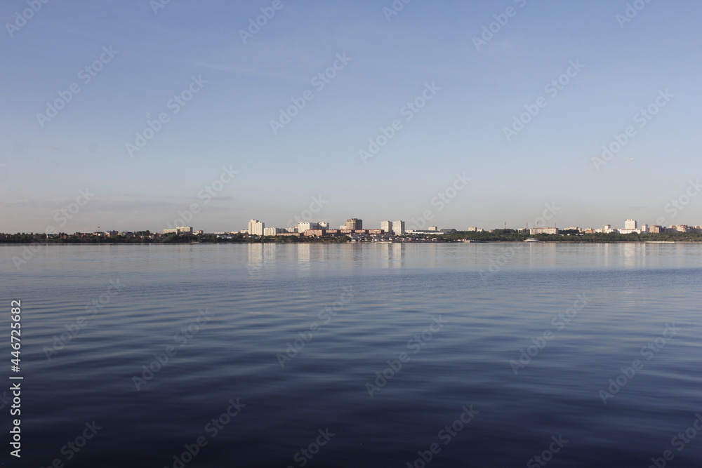 View from the Volga river to the city of Togliatti. Togliatti city on the river bank. View from the Volga river to the city of Togliatti. Togliatti city on the river bank.