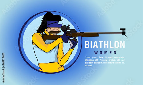 Biathlon girl, shooting position. Logo of a biathlete racer.