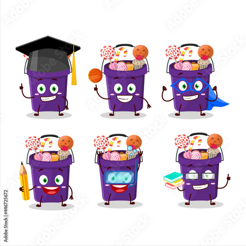 School student of bucket halloween cartoon character with various expressions