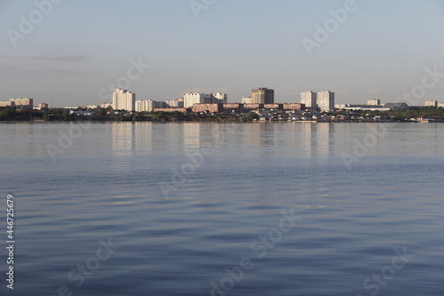 View from the Volga river to the city of Togliatti. Togliatti city on the river bank.