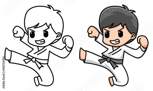 Cute boy karate coloring page for kids